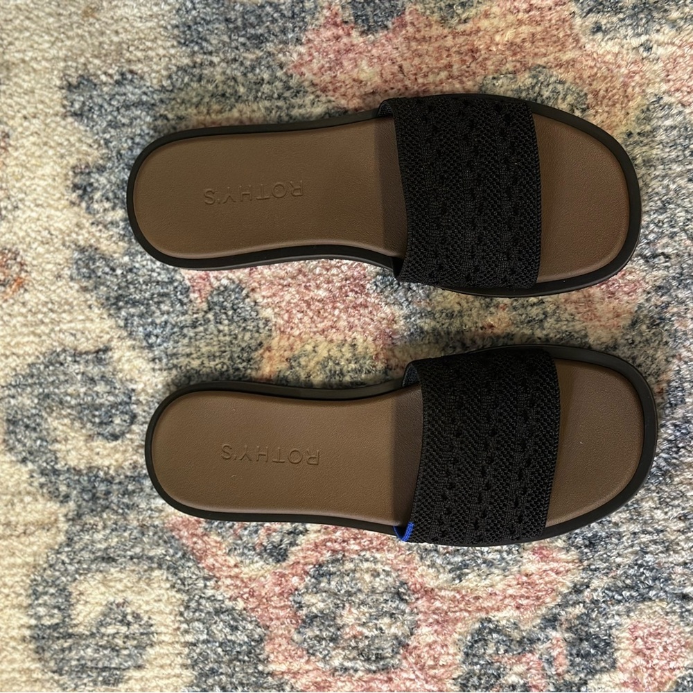 Rothy's Slide Sandal in Black Crochet
